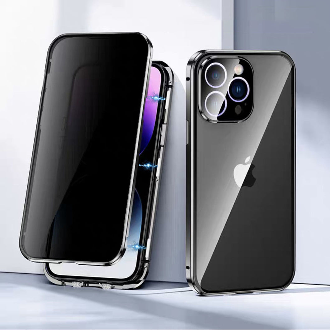 Magnetic Tempered Glass Double-sided Anti-peep Phone Case For iPhone