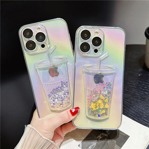 Ins Gradient Milk Tea Quicksand Cup iPhone Case - mycasety2023 Mycasety