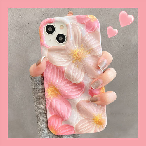 Pink Oil Painting Flower iPhone Case - mycasety2023 Mycasety