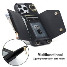 Load image into Gallery viewer, Luxurious Leather Card Holder Anti-fall Protective iPhone Case With Lanyard
